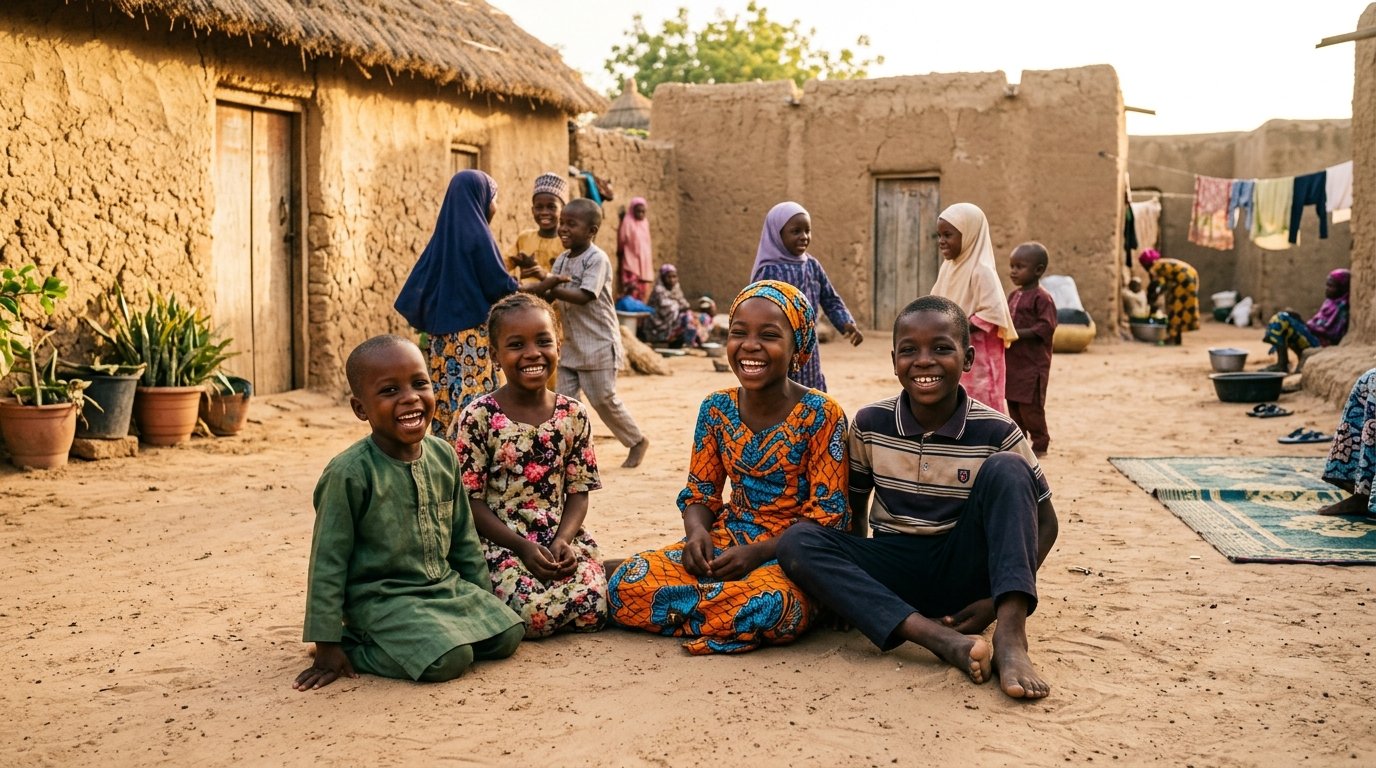 Children and community members in a Kano State village where Zen Jem conducts field operations